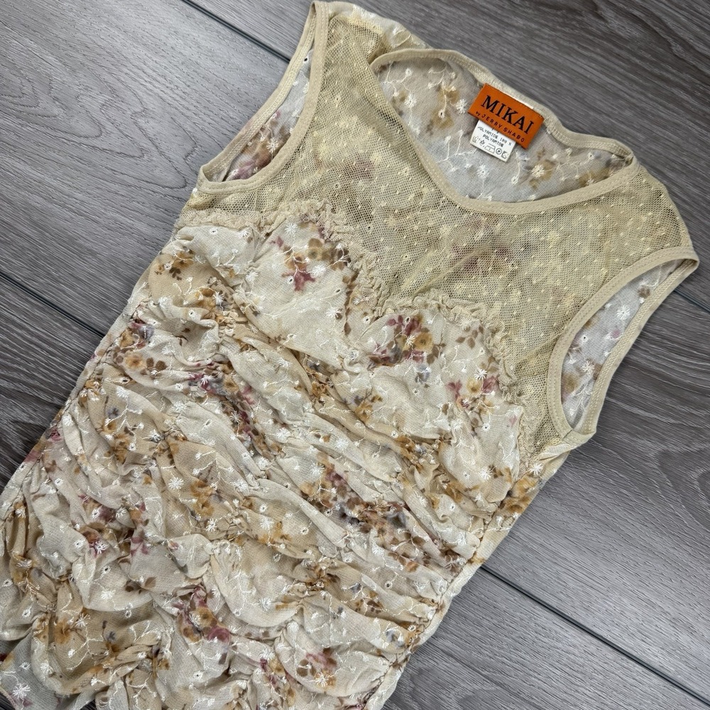 Jerry Shabo Mikai‎ Women's Vtg Ruffled Sleeveless Tank Multicolor Medium